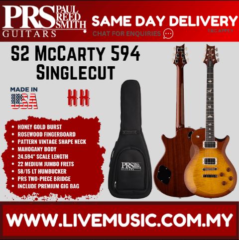PRS S2 McCarty 594 Singlecut Electric Guitar w/Bag, Honey Gold Burst