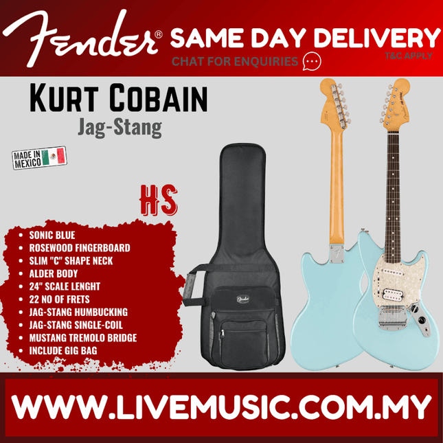 Fender Kurt Cobain Jag-Stang Electric Guitar, RW FB, Sonic Blue
