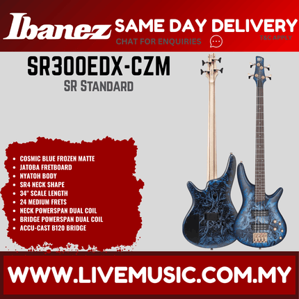 Ibanez SR300EDX 4-String Bass Guitar, Cosmic Blue Frozen Matte  ( SR300EDX-CZM SR300EDX-BZM )