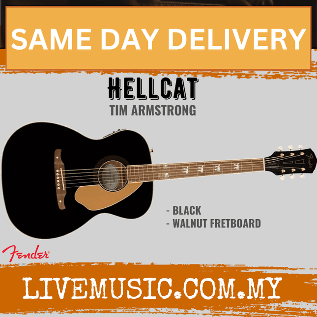 Fender Tim Armstrong Hellcat Acoustic Walnut Fretboard - Black