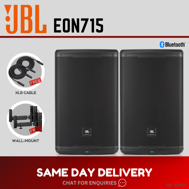 JBL EON715 1300W 15" Powered Speaker With Speaker Stand And Cable - Pair ( EON 715 )