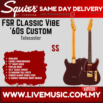 Squier FSR Classic Vibe 60s Custom Telecaster w/Gold Hardware, Laurel FB, Oxblood