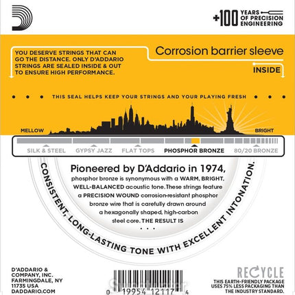 D'Addario EJ19 - Phosphor Bronze Light Top/Medium Bottom Acoustic Guitar String (12-56)(DAddario)