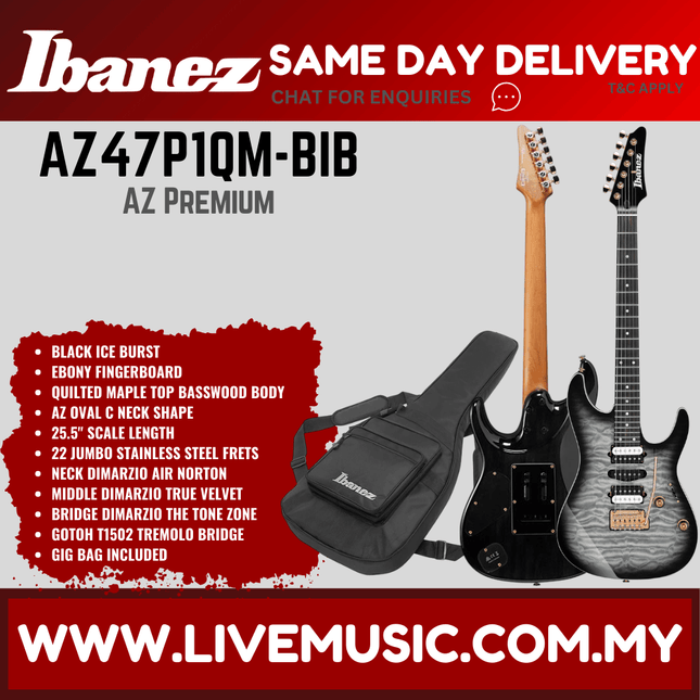 Ibanez Premium AZ47P1QM-BIB Electric Guitar w/Case, Black Ice Burst ( AZ47P1QM BIB / AZ47P1QMBIB )