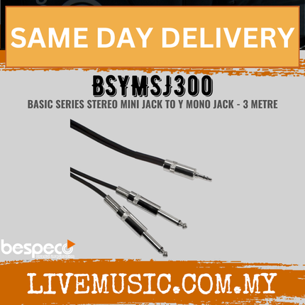 Bespeco BSYMSJ300 3 Metres (3.5mm Stereo Jack – 2x 1/4″ Mono Jack) Interlink Cable