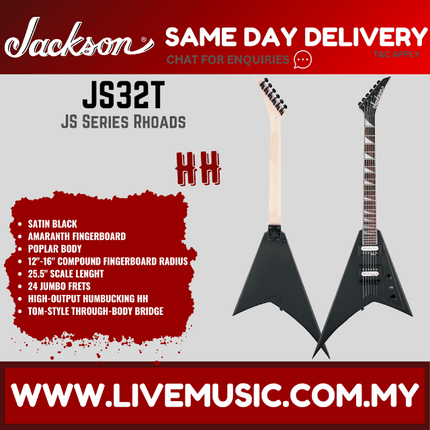 Jackson JS Series Rhoads JS32T Electric Guitar, Amaranth FB, Satin Black