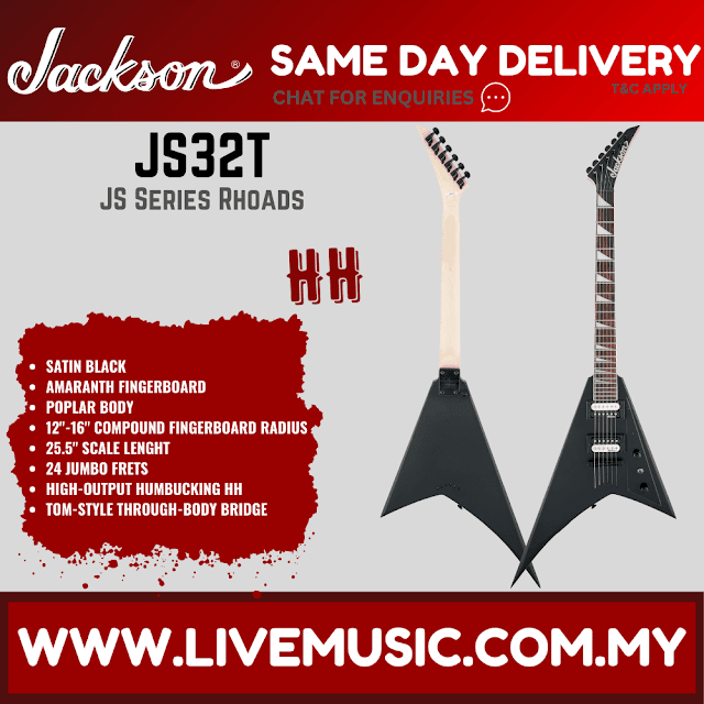 Jackson JS Series Rhoads JS32T Electric Guitar, Amaranth FB, Satin Black