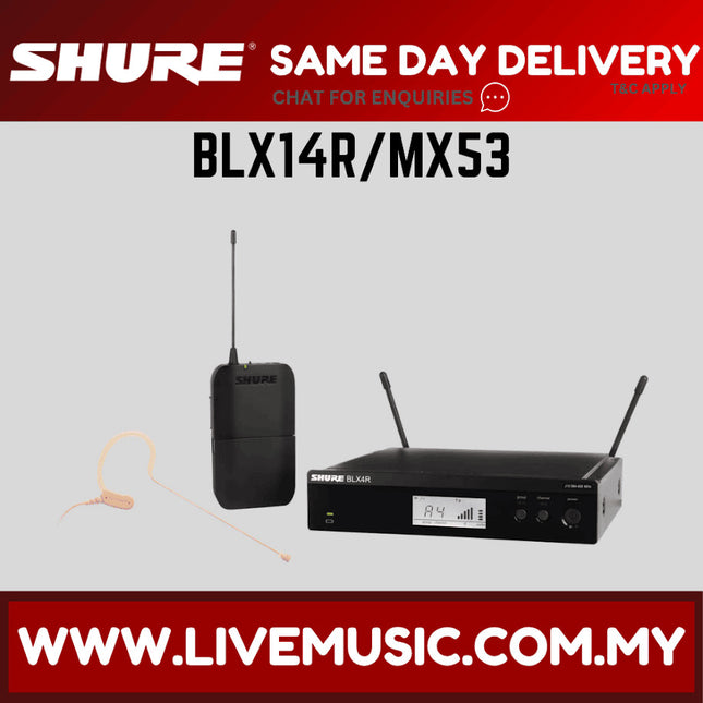 Shure BLX14R/MX53 Wireless System, BLX4R Wireless Receiver, MLX1 Bodypack Transmitter & MX153 Omnidirectional Earset Mic ( BLX14R-MX53 / BLX14RMX53 )