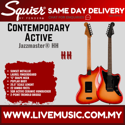 Squier Contemporary Active Jazzmaster HH Electric Guitar, Sunset Metallic