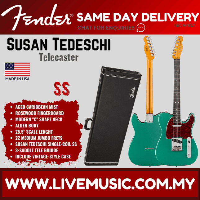 Fender Susan Tedeschi Telecaster Electric Guitar, RW FB, Aged Carribean Mist