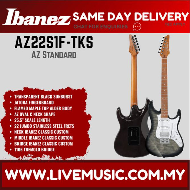 Ibanez Standard AZ22S1F Electric Guitar-Transparent Black Sunburst