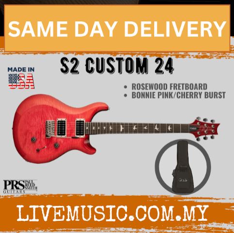 PRS S2 Custom 24 Electric Guitar w/Bag Rosewood FB-Bonnie Pink/Cherry Burst