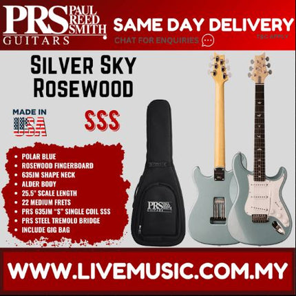 PRS John Mayer Silver Sky Rosewood Electric Guitar w/Bag-Polar Blue