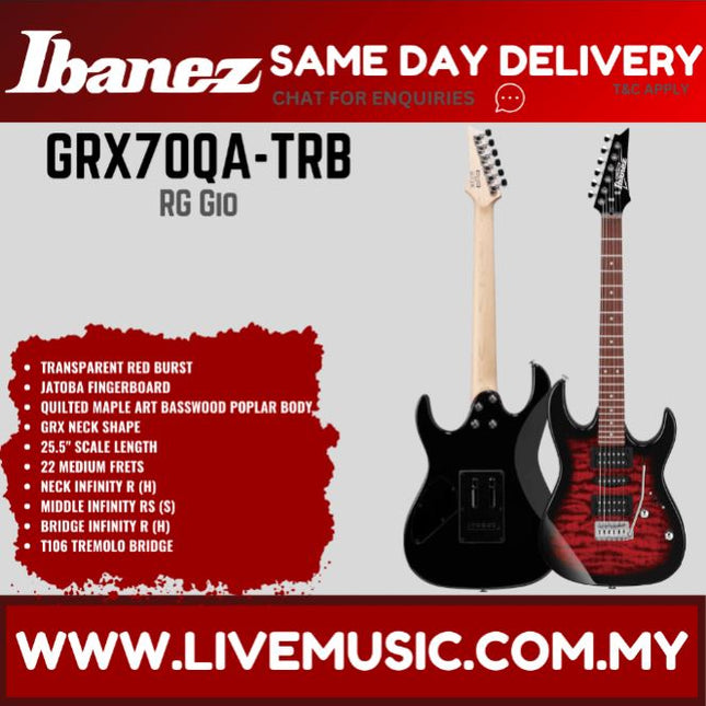 Ibanez GRX70QA GIO Series Solidbody Electric Guitar Without Accessories - ( GRX-70QA )-Transparent Red