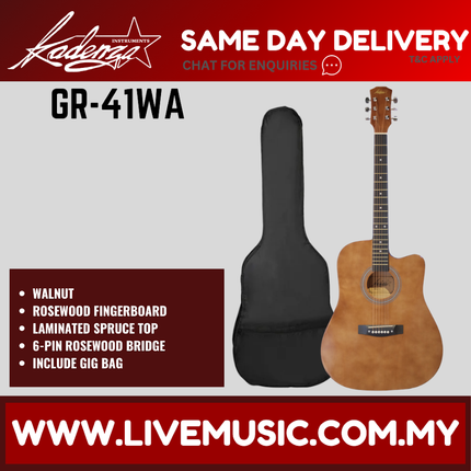 Kadenza GR-41 41" Acoustic Guitar Cutaway w/Bag - ( GR41 GR 41 )-Walnut