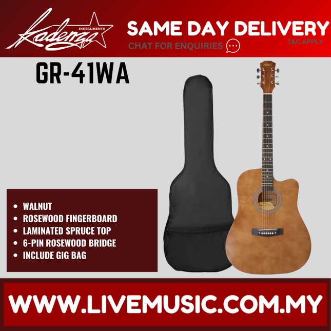 Kadenza GR-41 41" Acoustic Guitar Cutaway w/Bag - ( GR41 GR 41 )-Walnut