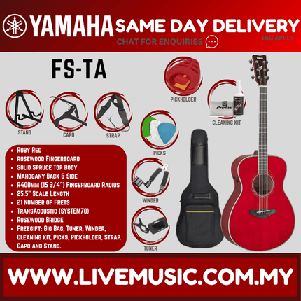 Yamaha FS-TA TransAcoustic Concert Acoustic Electric Guitar - Ruby Red ( FSTA / FS TA )