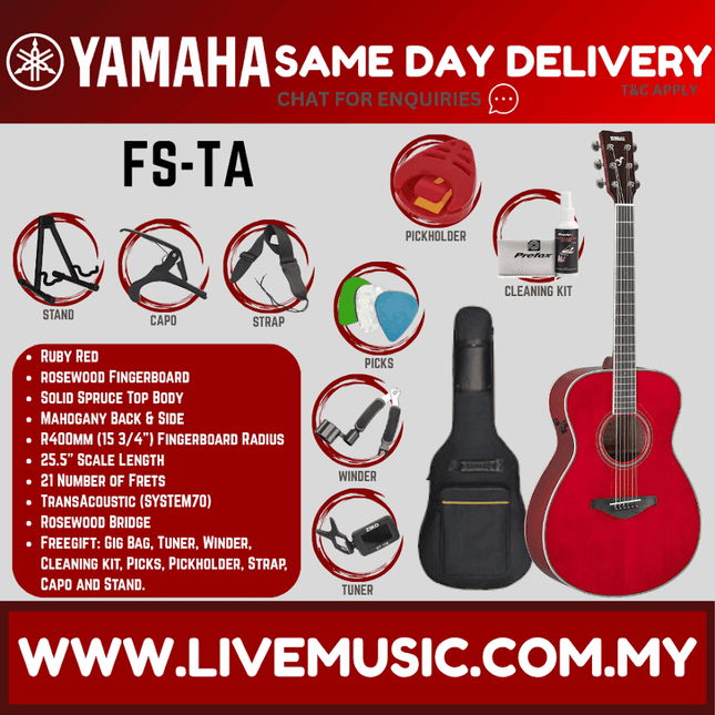 Yamaha FS-TA TransAcoustic Concert Acoustic Electric Guitar - Ruby Red ( FSTA / FS TA )