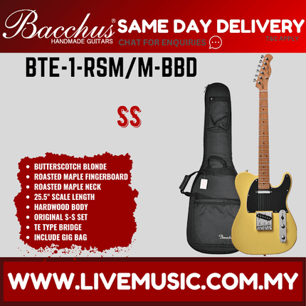 BACCHUS BTE-1-RSM/M UNIVERSE SERIES ROASTED MAPLE ELECTRIC GUITAR - BUTTERSCOTCH BLONDE ( BTE1 / BTE1RSMM / BTE 1 RSM M )