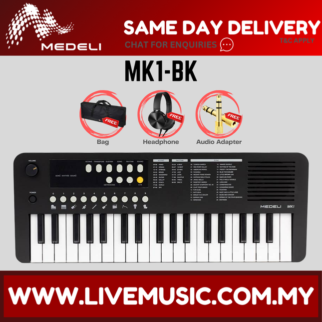 Medeli MK1 37 Keys Keyboard, Black ( Mk-1 / Mk 1 )
