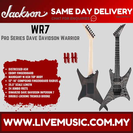 Jackson Pro Series WR7 Dave Davidson Signature Warrior Electric Guitar, Ebony FB, Distressed Ash