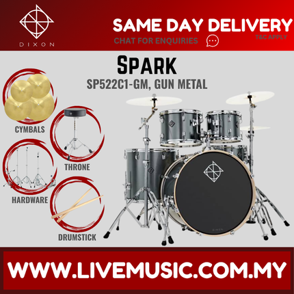 Dixon Spark Standard SP522C1 5-Piece Drum Kit w/Hardware+3 Cymbals