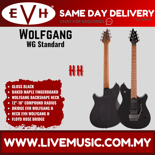 EVH Wolfgang Standard Electric Guitar, Maple FB, Gloss Black