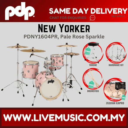 PDP New Yorker 4-piece Shell Pack With Cymbals Set - Pale Rose Sparkle ( PDNY1604PR / PDNY1604 )