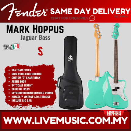 Fender Mark Hoppus Jaguar Bass Guitar, RW FB, Sea Foam Green