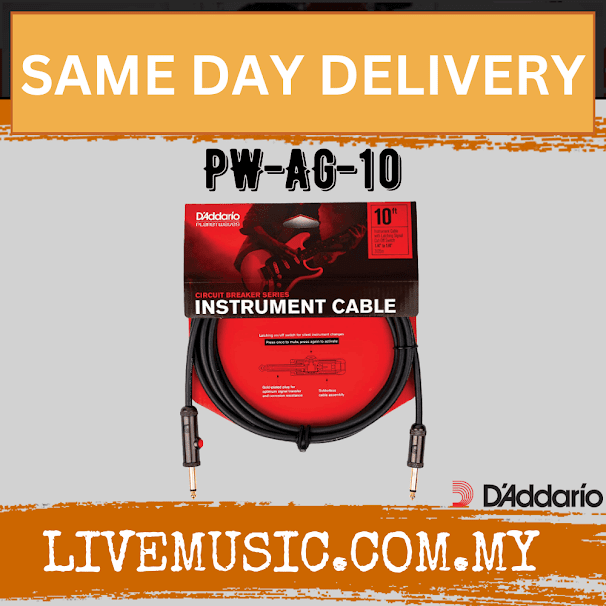 D'addario PW-AG-10 Circuit Breaker Momentary Mute Cable - 10 feet Straight to Straight (PWAG10/DAddario)