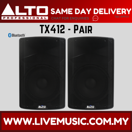 Alto TX412 12" Powered Loudspeaker w/Mic, Speaker Stand and Cable - Each / Pair ( TX-412 TX 412 ) Replace TX312 TX-312