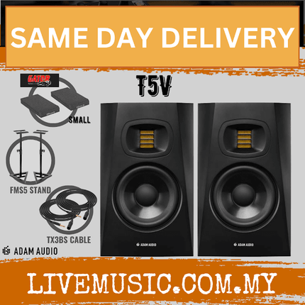 Adam Audio T5V - 5 inch Nearfield Monitor Speaker with Speaker Stand And Gator Isolation Pads - Pair