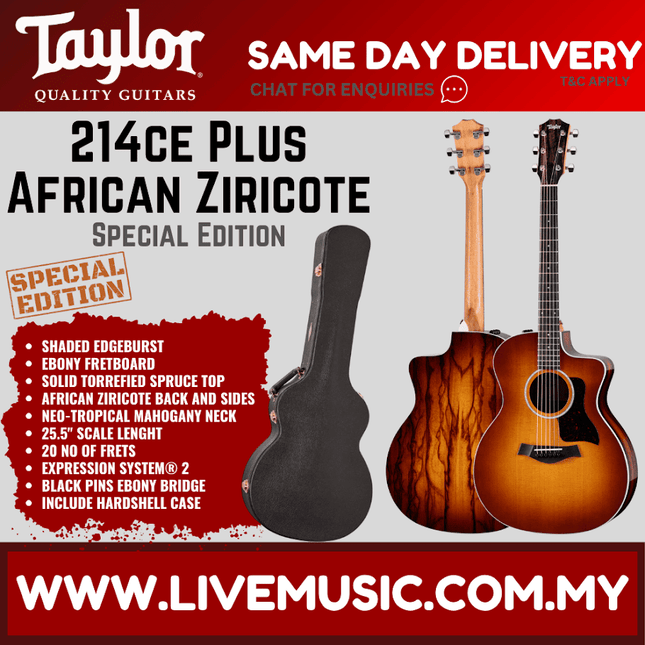 Shaded edgeburst acoustic guitar with black pickguard and tuned headstock, plus case