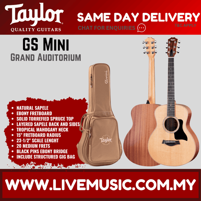 Natural sapele GS Mini acoustic guitar with padded gig bag