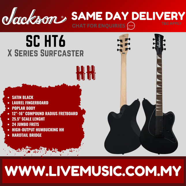 Jackson Surfcaster HT6 X Series 7-String Electric Guitar, Laurel FB, Satin Black ( SC HT 6 / SC-HT-6 )