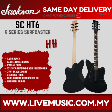 Jackson Surfcaster HT6 X Series 7-String Electric Guitar, Laurel FB, Satin Black ( SC HT 6 / SC-HT-6 )
