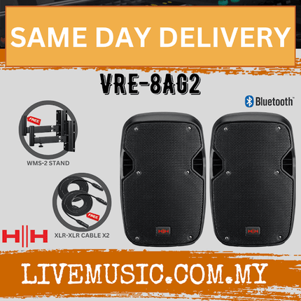HH Electronic Vector VRE-8AG2 Active Bluetooth Speaker 8 inch With Speaker Stand And Cable - Each / Pair ( VRE8AG2 / VRE 8AG2 )
