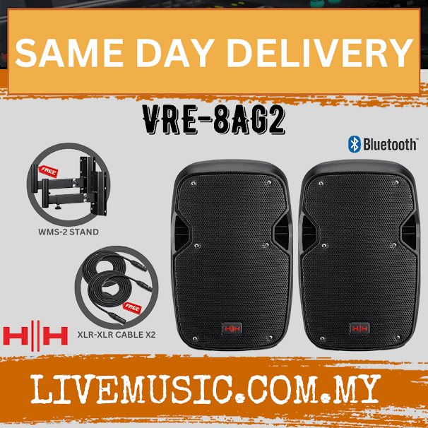 HH Electronic Vector VRE-8AG2 Active Bluetooth Speaker 8 inch With Speaker Stand And Cable - Each / Pair ( VRE8AG2 / VRE 8AG2 )