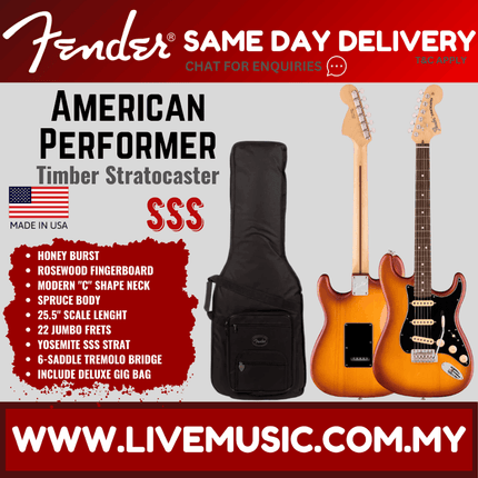 Fender American Performer Timber Stratocaster Electric Guitar, RW FB