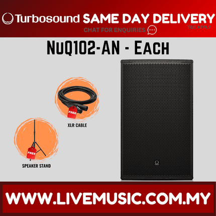 Turbosound NuQ102-AN 600 Watt 10" Powered Loudspeaker w/Wireless Mic, Speaker Stand And Cable - Each / Pair (NuQ102 AN NuQ102AN)