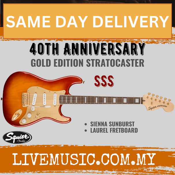 Squier 40th Anniversary Gold Edition Stratocaster Electric Guitar, Sienna Sunburst
