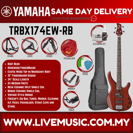 Yamaha TRBX174EW 4-string Electric Bass Guitar - ( TRBX 174EW / TRBX-174EW )