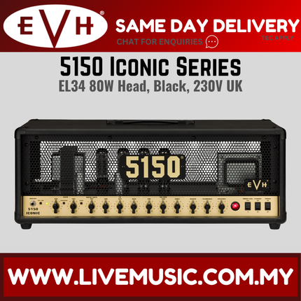 EVH 5150 Iconic Series 80W EL34 Guitar Amplifier Head, Black (EVH-5150/EVH5150)