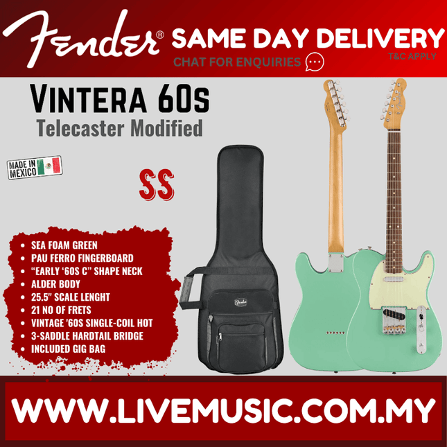 Fender Vintera 60s Telecaster Modified Electric Guitar, Pau Ferro FB, Sea Foam Green