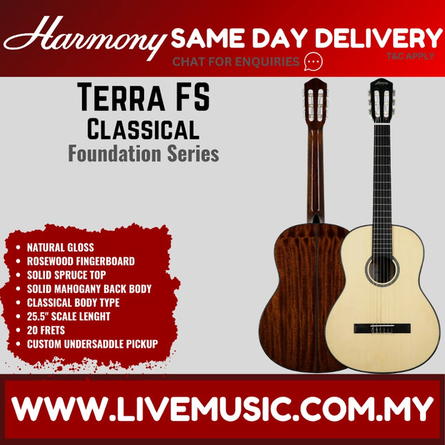 Harmony Foundation Series Terra FS Classical Guitar, Natural Gloss