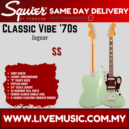 Squier Classic Vibe 70s Jaguar Electric Guitar, Laurel Fingerboard - Surf Green