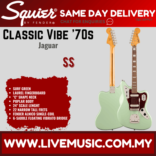 Squier Classic Vibe 70s Jaguar Electric Guitar, Laurel Fingerboard - Surf Green