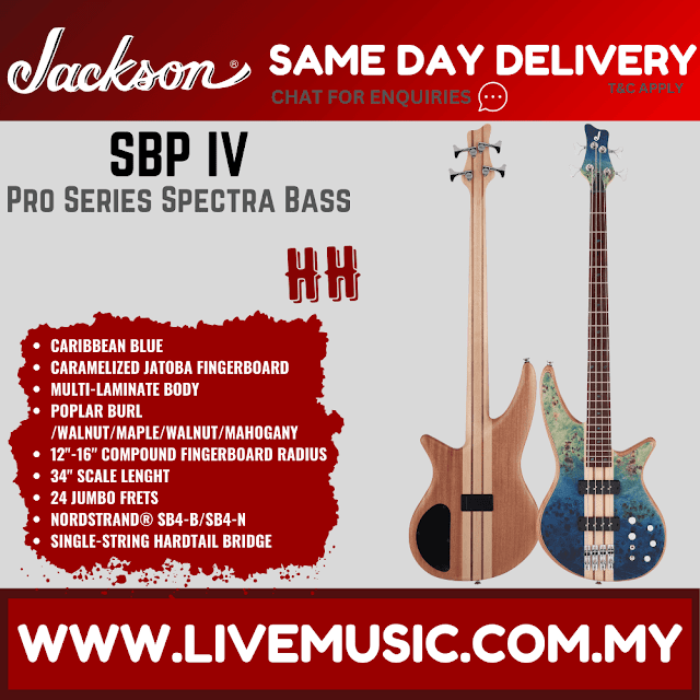 Jackson Pro Series Spectra SBP IV Bass Guitar, Caramelized Jatoba FB, Carribean Blue