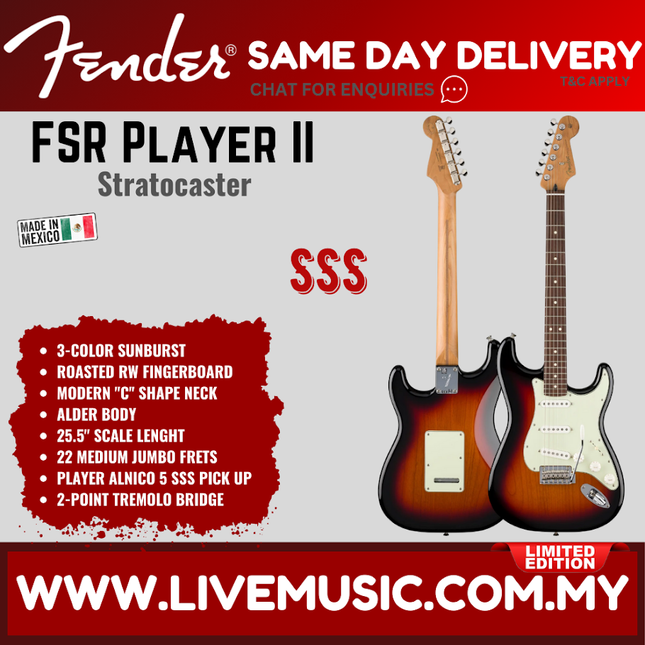3-color sunburst Stratocaster electric guitar with SSS pickups and tremolo bridge