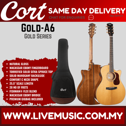 Cort Gold-A6 - Acoustic Guitar with Gig Bag - Natural Glossy (Gold A6/GoldA6)
